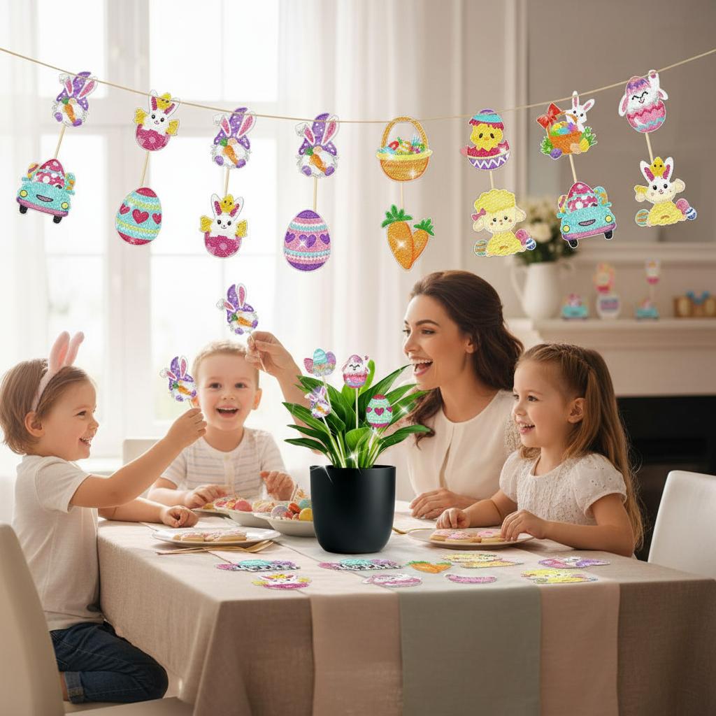 Easter DIY Diamond Art Decor Set 12Pcs Acrylic PET Egg Bunny Gem Stickers 5D Craft For Easter Party Home Decor