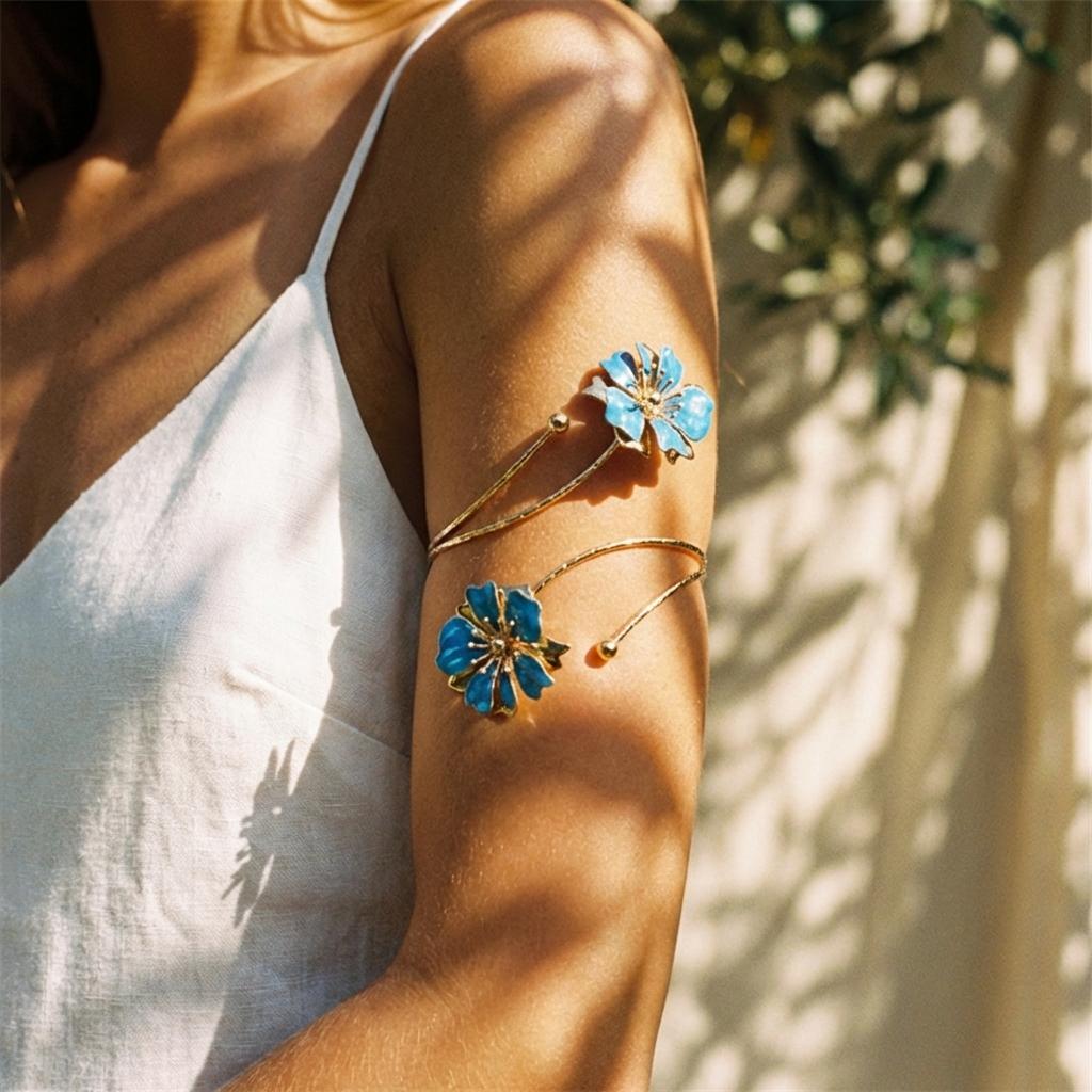 Pulsera brazalete de flor de esmalte elegante estilo boho para mujer, brazalete geométrico en espiral de moda, joyería para fiesta en la playa