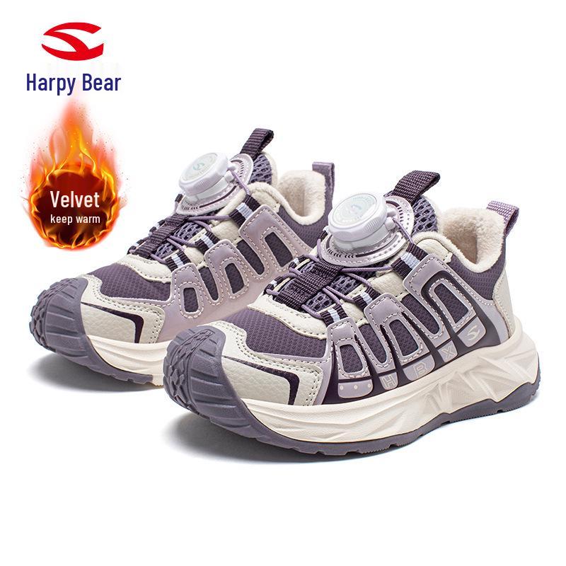 

Happy Bear Plush-Lined Kids Winter Sports Shoes - Boys & Girls Warm Button Sneakers 30 фіолетовий