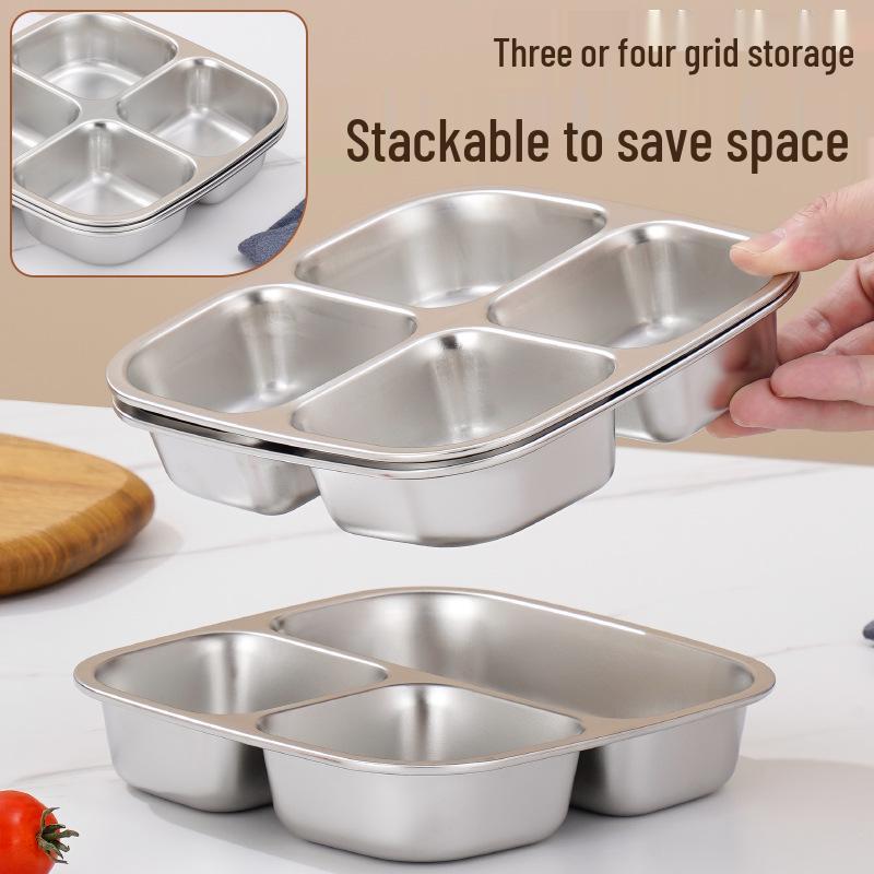 304 Stainless Steel Multi-Compartment Bento Box, Leak-Proof, Includes 3 or 4 Grid Options