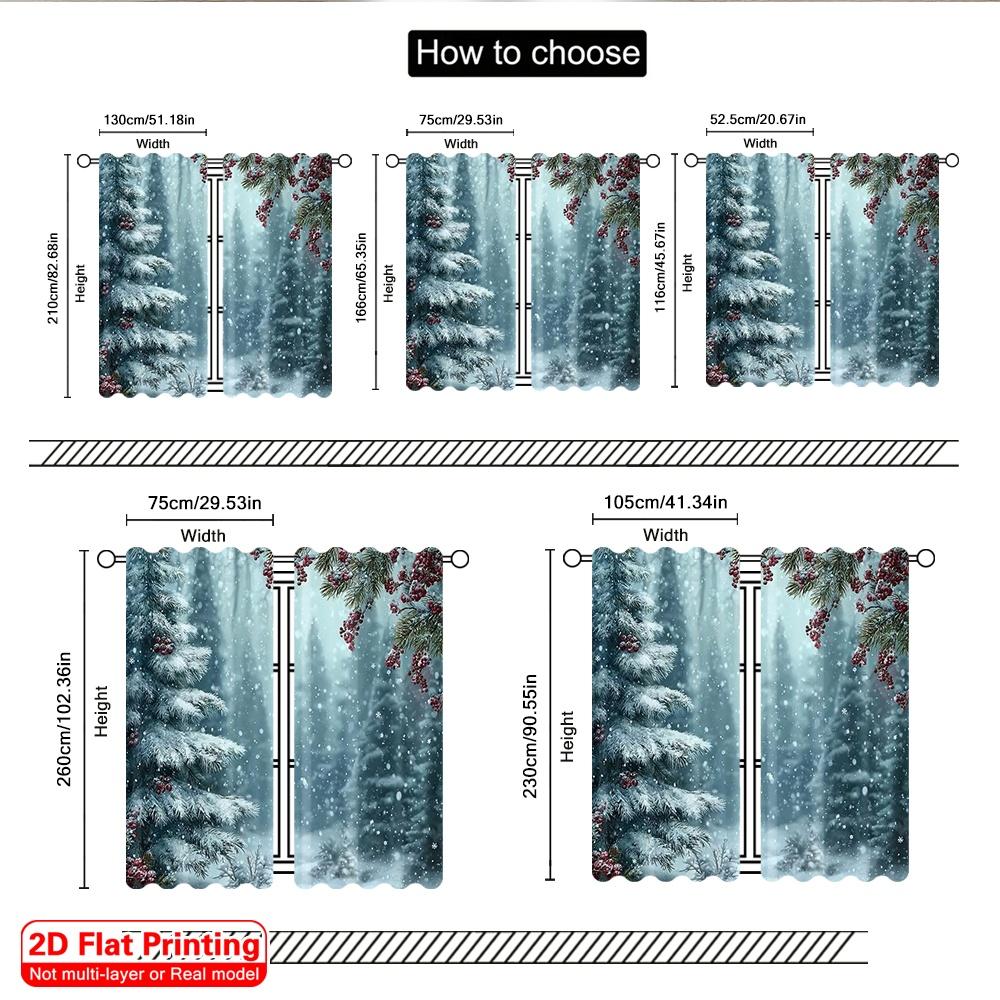2pcs 2D flat printing Merry Christmas Drapes Forest Winter Machine Washable Polyester Without Electricity Spring Perfect for