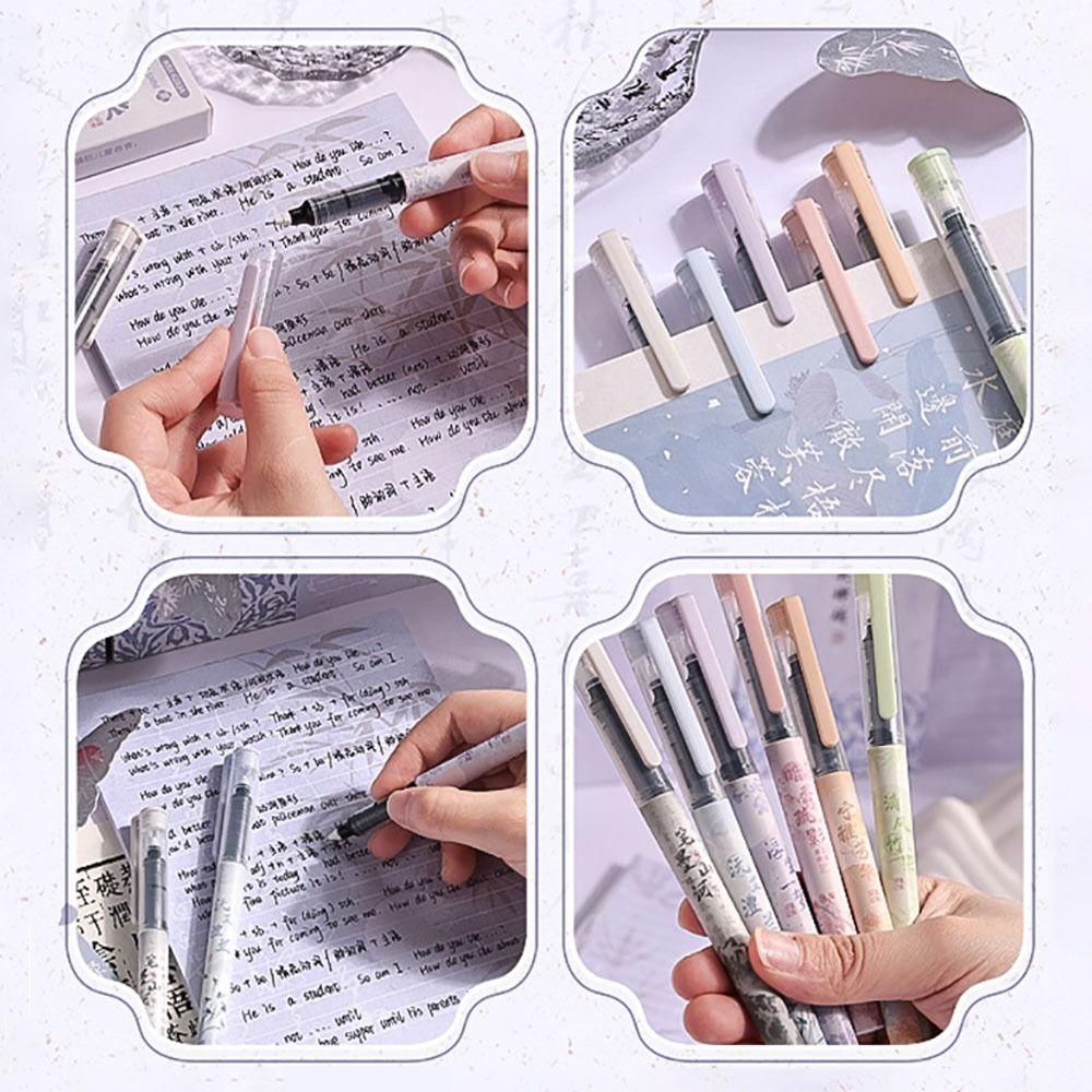 6Pcs 0.5mm Gel Pen Writing Stationery Black Ink Pens Portable Straight Liquid Pen  School/Office