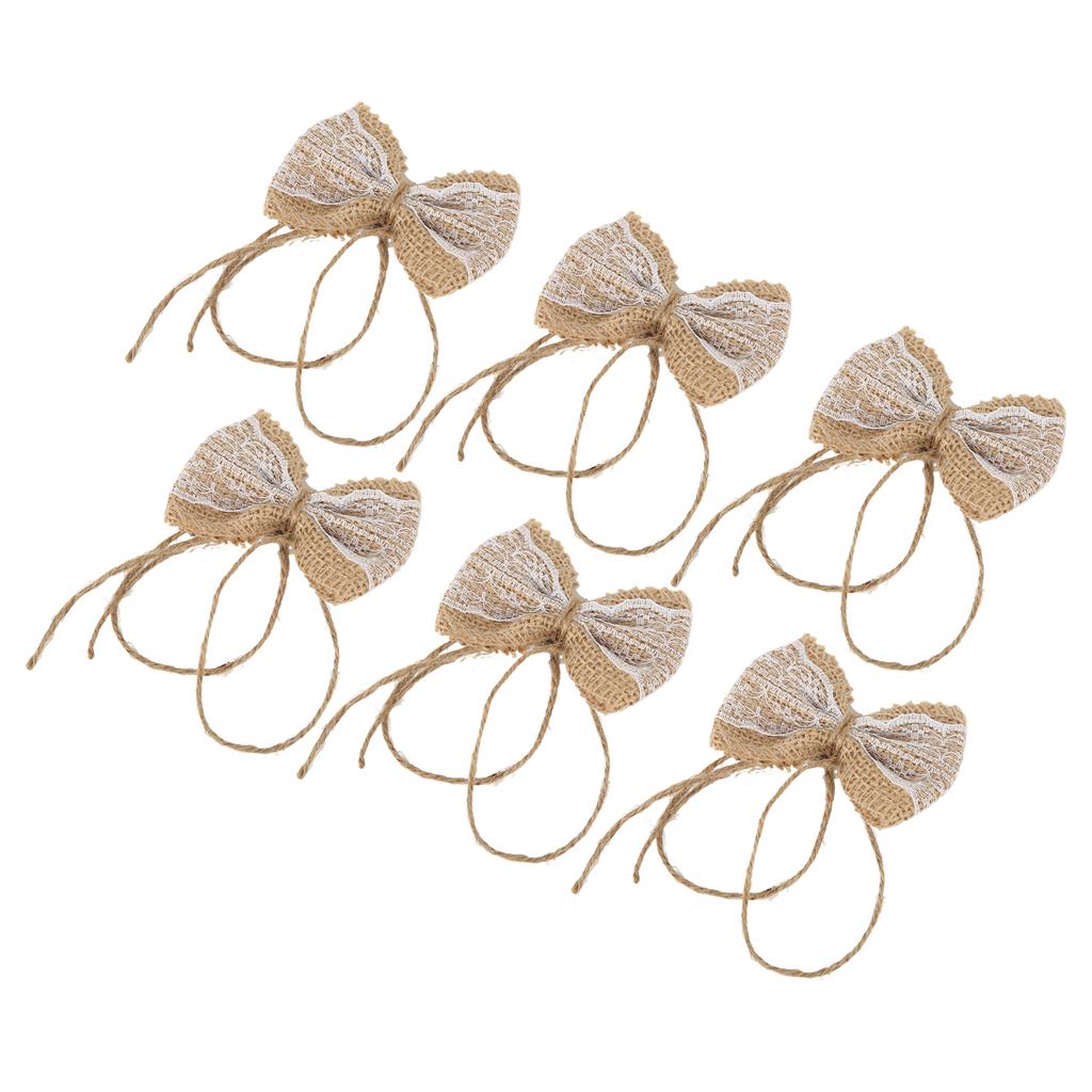6 Stück Jute Schleife Landhausstil Jute Spitze Schleife DIY Weihnachtsfeier Hochzeit Zuhause Geschenkverpackung