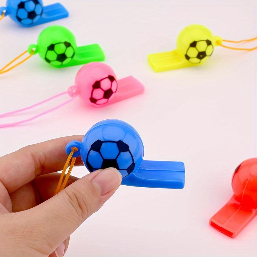15PCS Plastic Colorful Football Whistle Toy with Rope Featival Atmosphere Noise Maker Party Game Referee Cheerleading Props