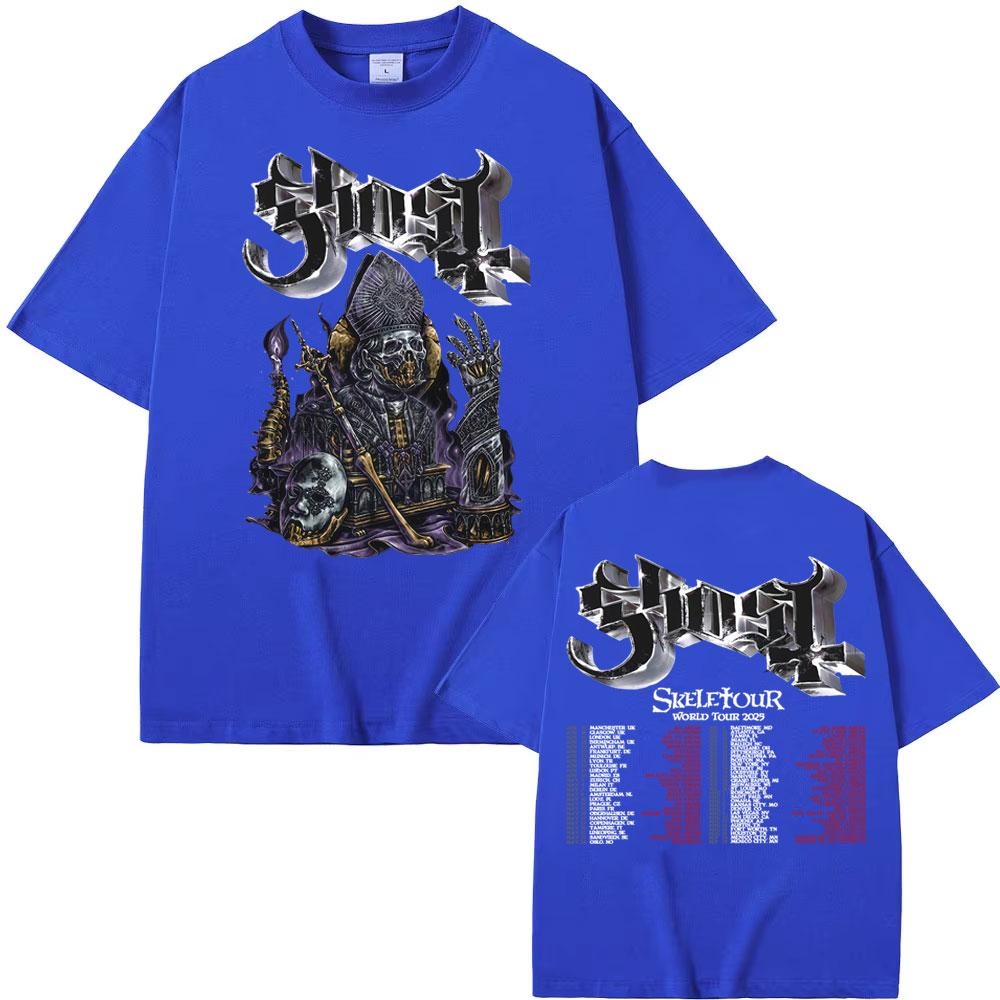 Kapela Ghost Skeletour World Tour 2025 Grafické tričko Pánské Vintage Hip Hop Trendy Cool Trička Ležérní Volné Oversized Tričko