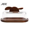 Rectangular Butter Server with Lid Wooden Dish Glass And Knife, Holder for Kitchen Food Storage Container Countertop & Refrigerator, Keeper