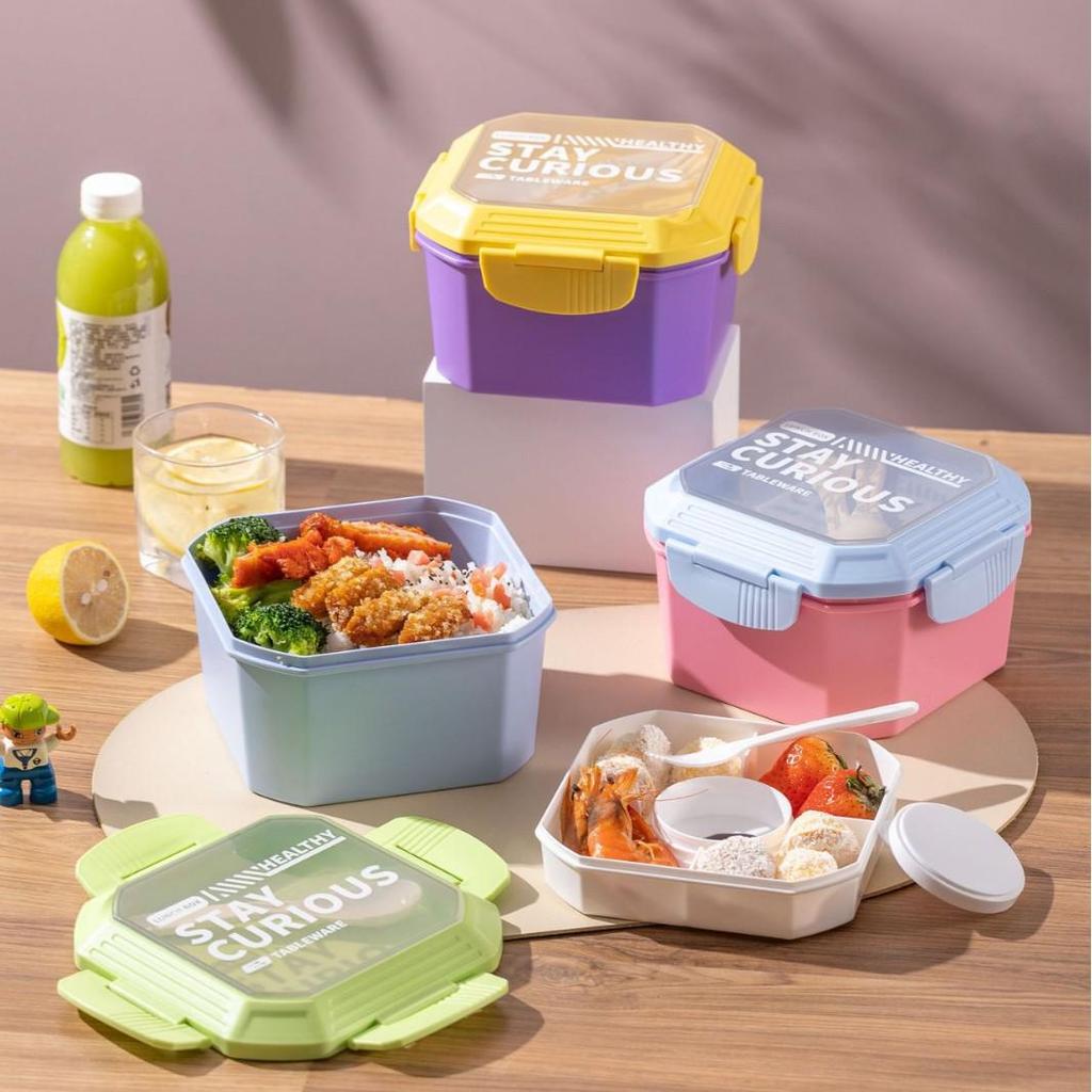 Microwavable Japanese-Style Wheat Straw Lunch Box Set with Compartments for Students and Office Workers