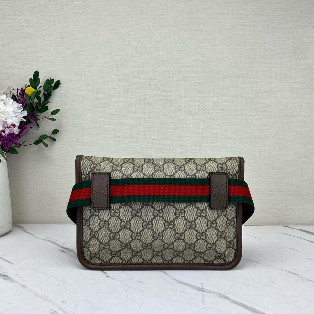 [Pre-Owned] Neo Vintage Series Gold Foil Logo Monogram Tiger Head Decorative Striped Shoulder Strap Canvas And Leather Messenger B - Excellent #7MEK5G