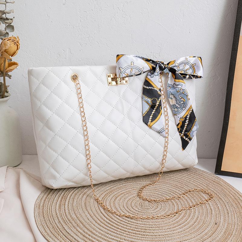 

Сумка-шоппер с вышитым шелковым шарфом, женская сумка-мессенджер через плечо большой вместимости белый