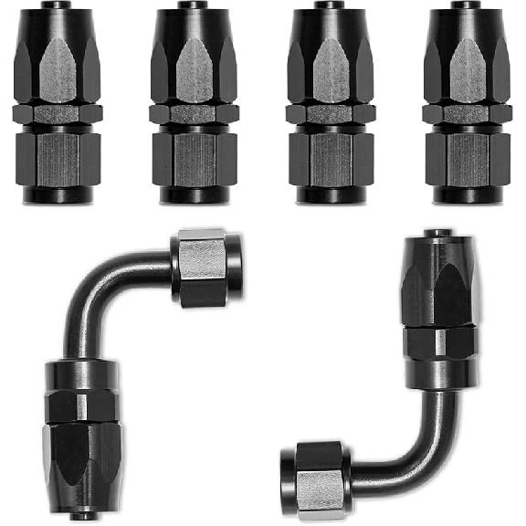 6AN Straight End Fitting 4 Pcs For Braided Fuel Oil Gas Line Hose End 6 AN Fittings Aluminum Black