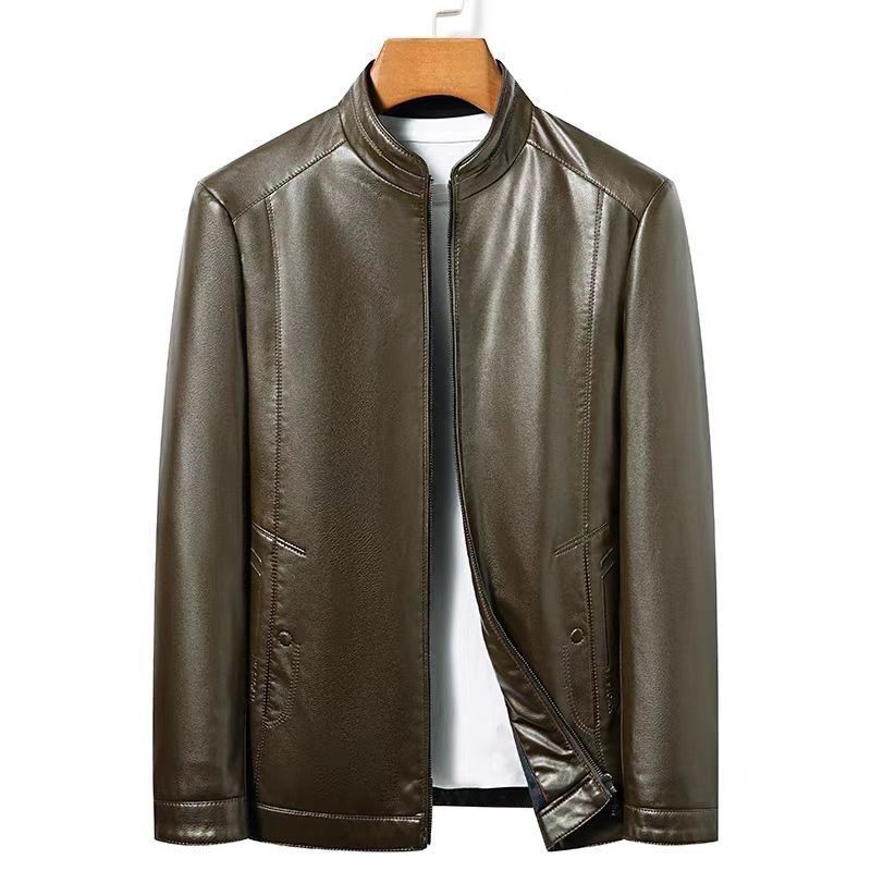 Thickened thermal leather jacket men's middle-aged and elderly men's rabbit fur collar winter velvet leather jacket dad winter top coat
