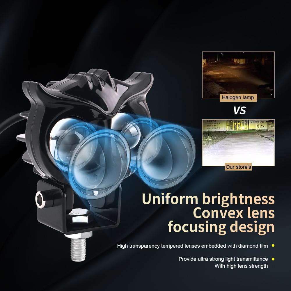 Motorcycle Headlight Led Owl Design Strobe Flash Spotlights White Yellow High Low Beam Scooter Auto Fog Light Running Lamp 12V