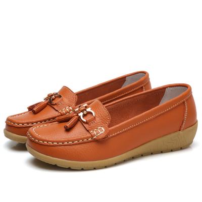 Women's Shoes Spring and Autumn New Leather Casual Shoes Wedge Heel Large Size Doudou Shoes Women's Casual Shoes