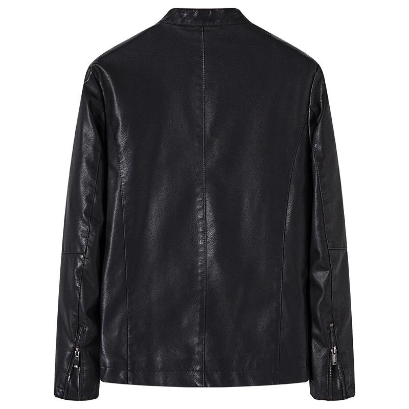 Polaire Automne Nouveau Simple Jeune Homme Court Col Montant Veste en Cuir Cuir PU Décontracté Mode