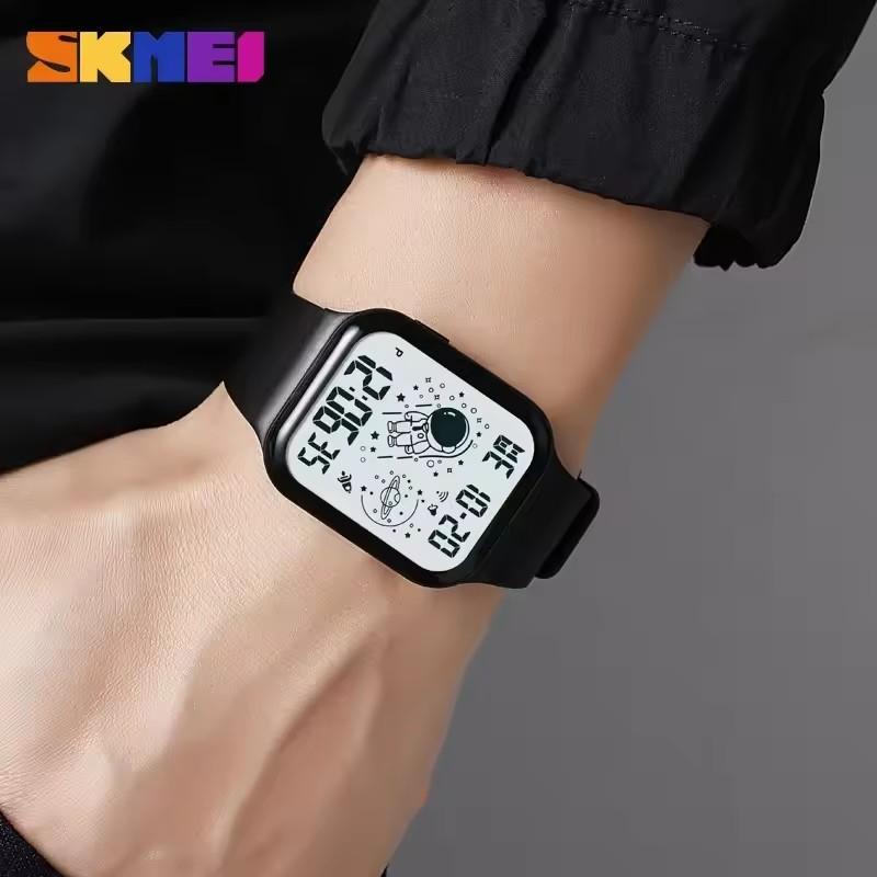 Skmei 1863 Square Stopwatch Watch for Men Student Digital Watch Waterproof 30M Running Sports Pedometer Stainless Steel Youth