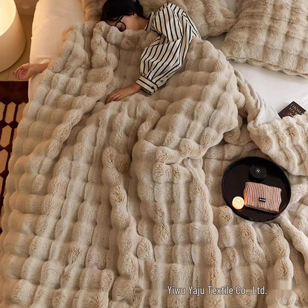 Tuscany Faux Rex Rabbit Bubble Fleece A-Class Double-Sided Office Nap Blanket
