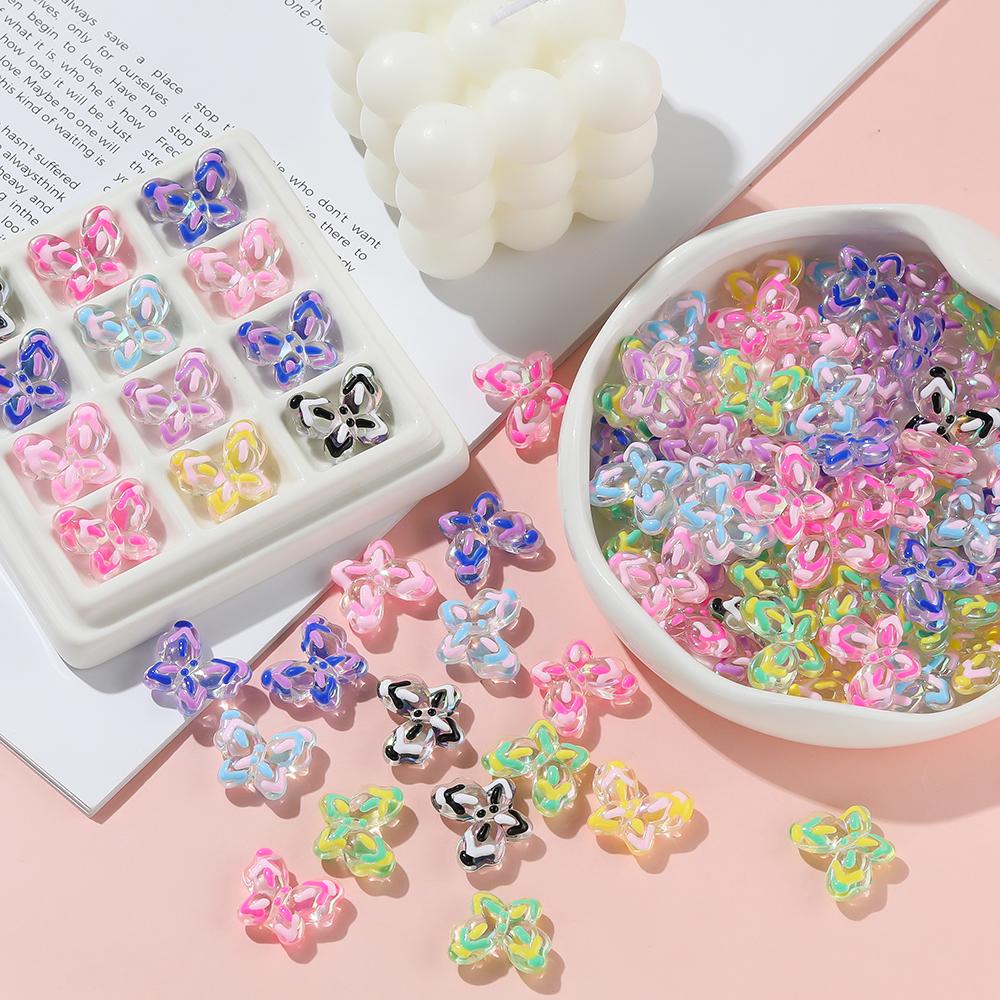1Pcs Acrylic Hand-Painted Butterfly Beads Colorful Loose Beads for DIY Bracelet Phone Chain Jewelry Making Supplies Findings