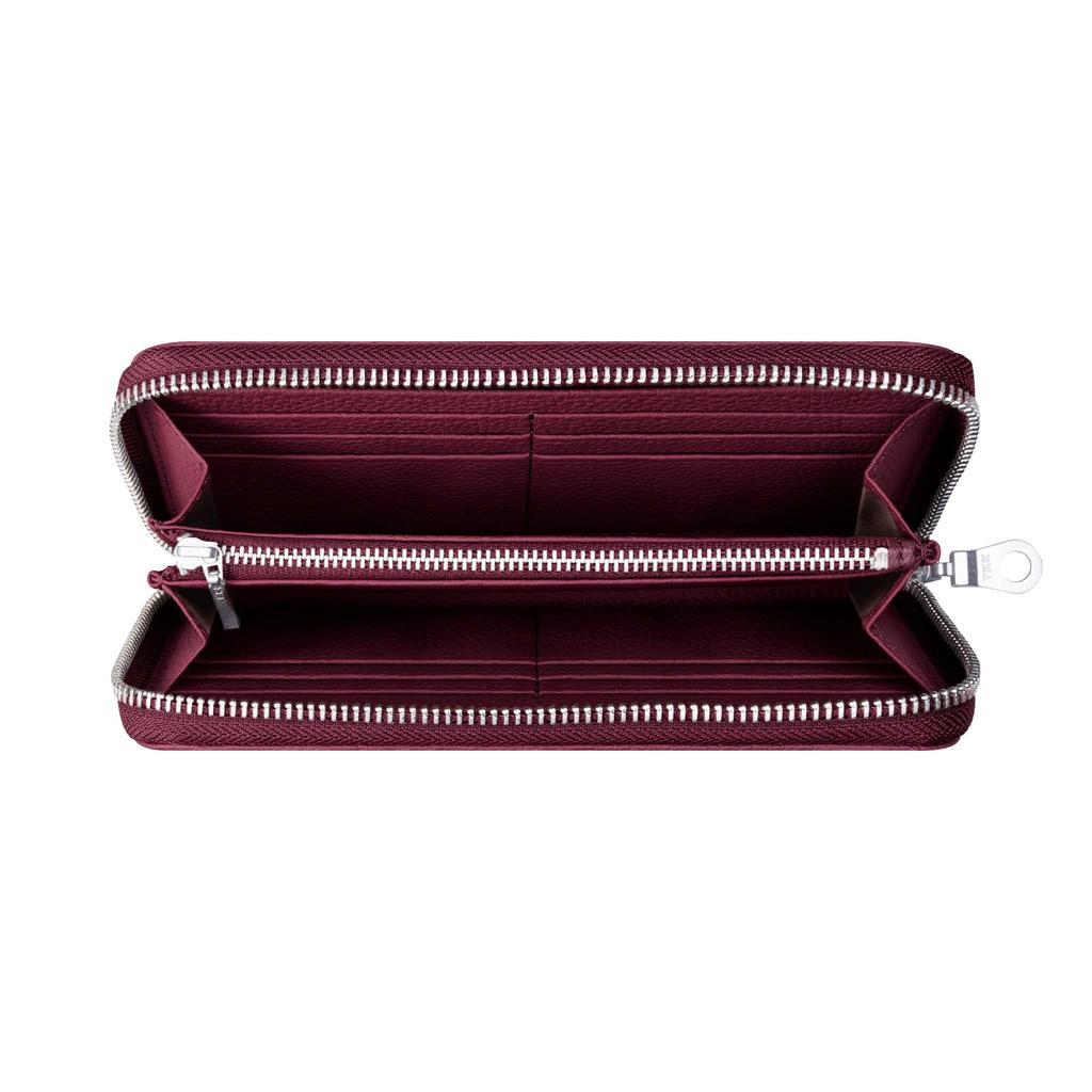 HANATORA Genuine Leather Long Wallet, Shrink Leather, Zippered, Slim, Card Case, Bankbook Compartment, Bill Compartment, Simple Design, PurpleWine