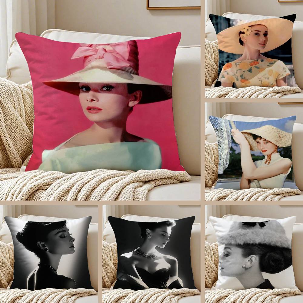 B=Beauty A-Audrey H-Hepburn Pillow Case Anti-dustmite Pillowcase Invisible Zipper Silky Short Plush Sofa Cushion Cover