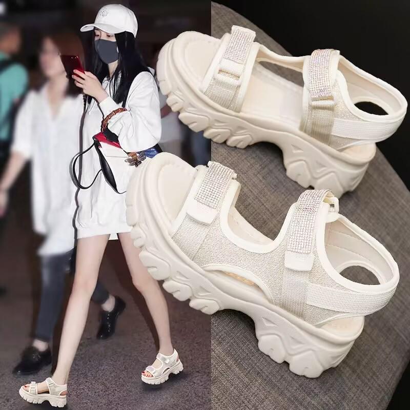 

Женские спортивные сандалии со стразами 2025 - Нескользящие, на толстой подошве, пляжная обувь 35