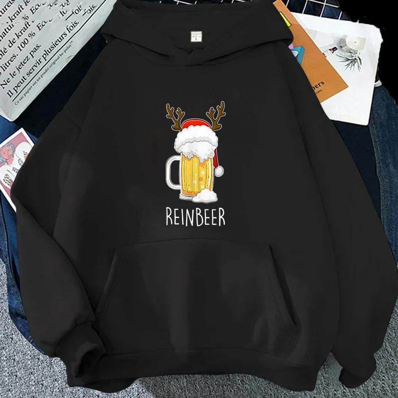 Beer Reindeer Christmas Women's Sweatshirt Drinking Lover Hooded Funny Santa Xmas Graphic Tops Female Pullover Hoodies Outerwear