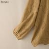 ZANZEA Women Casual V-Neck Long Sleeve Loose Lace Crochet Patchwork Blouse