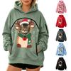 Damenmode Weihnachtsdruck Haustier-Taschen-Sweatshirt, Lockerer Drop-Shoulder-Pullover-Hoodie
