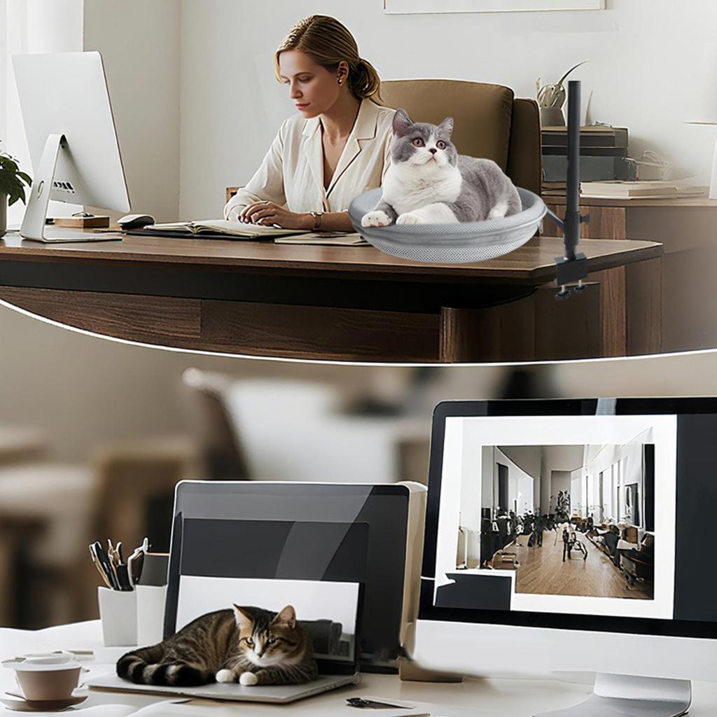 Cat Desk Bed 360 Rotating Pet Hammock Home Office Cat Hammock Comfortable Soft Cat Bed Detachable Comfortable Soft Pet Bed