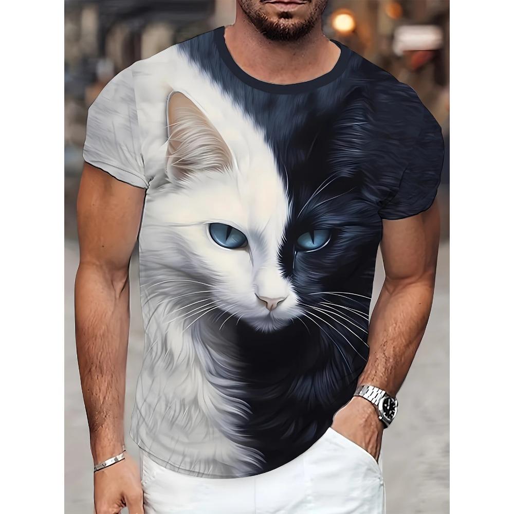 Men's Summer 3D Animal Pattern Print Crew Neck Casual Short Sleeve T-Shirt, Men's Outdoor Fashion Loose Top