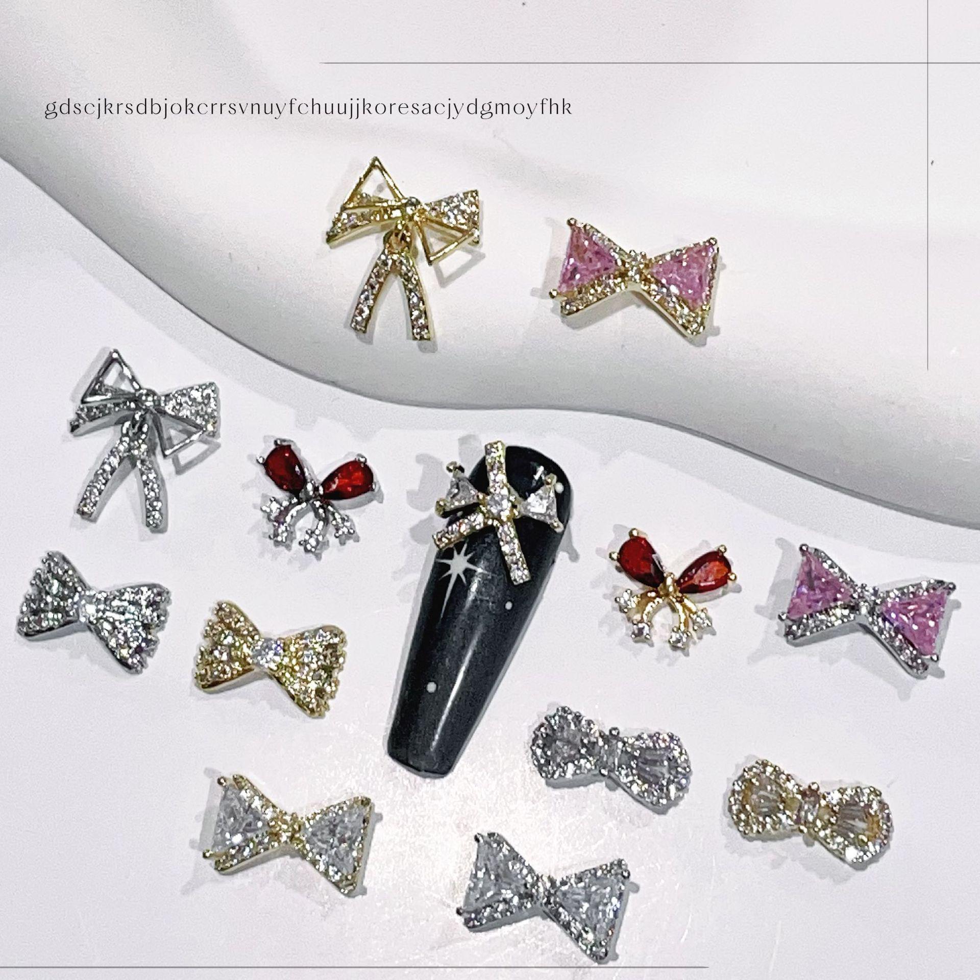 

3D Pearl Alloy Bow Tie Nail Art Accessories with Zircon