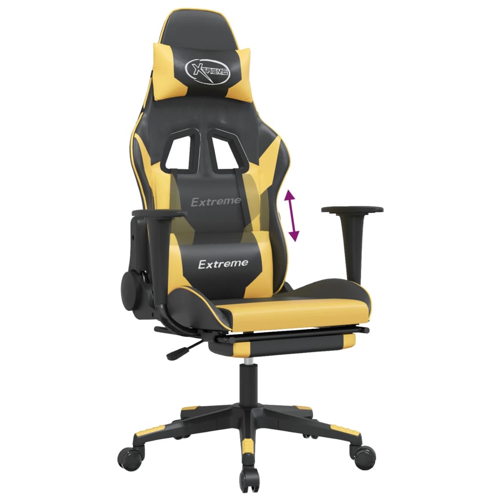 Gaming Chair with Footrest Black and Gold Artificial Leather