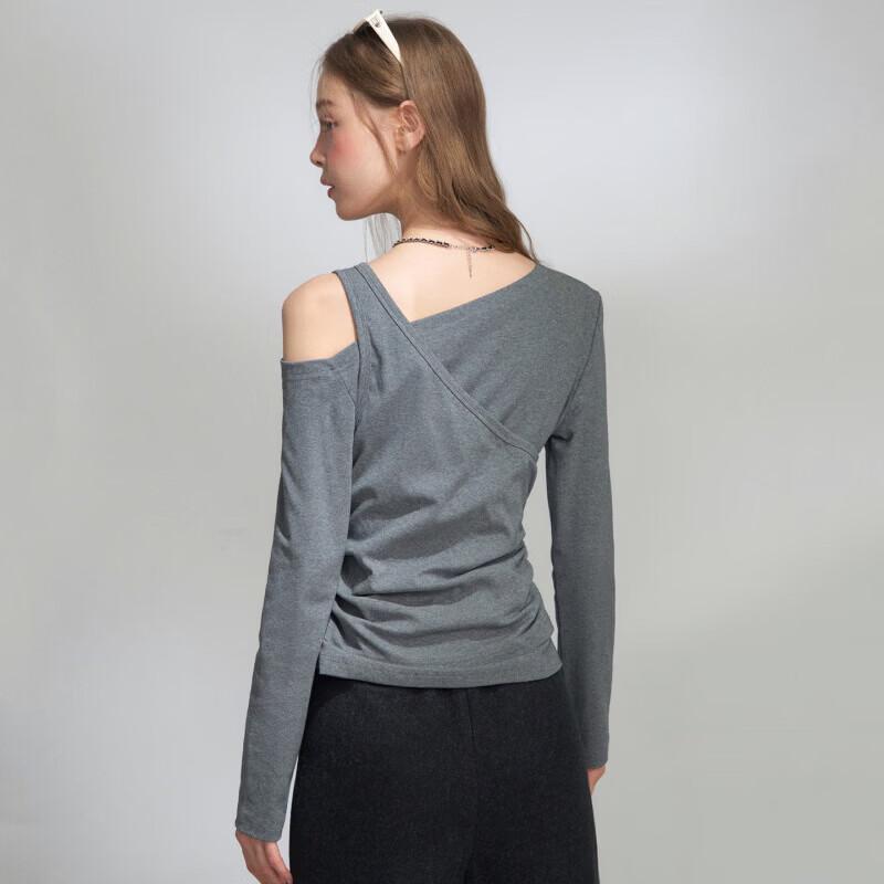 A02 Designer Asymmetric Off-Shoulder Long Sleeve Ruched Top