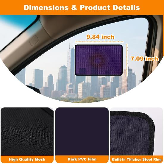 Square Static Cling Car Window Shades For Windshield & Side Windows – Universal Fit (9.84" X 7.09") Driver Side Window Sunshade, Glare-Reducing