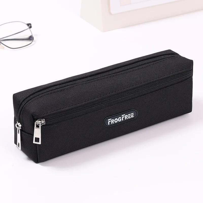 New Canvas Pencil Case Solid Color School Supplies Stationery Pouch with Zipper Rectangular Pencil Bags Birthday Gifts