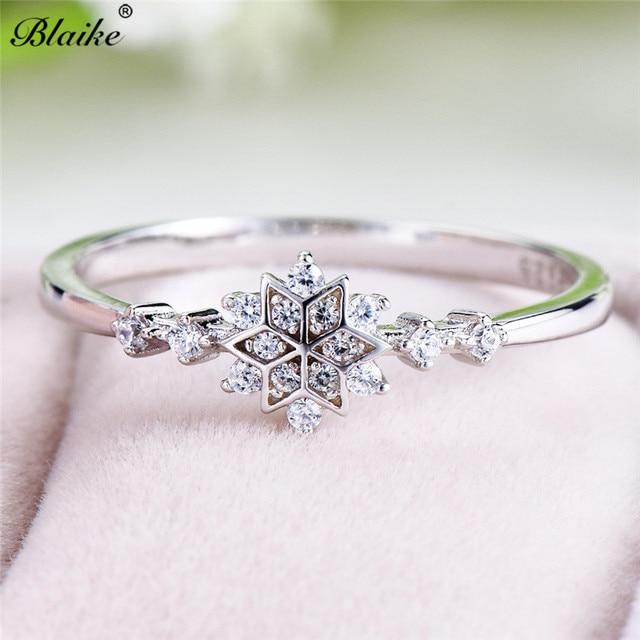 

Минималистичные кольца из стерлингового серебра S925 для женщин, маленькое кольцо с кристаллами и цветком, тонкое кольцо с цирконием, обручальные кольца в форме снежинки 10