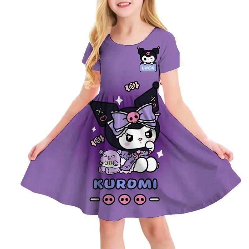 Hello Kitty Printed Children T Shirt Dresses Kuromi My Melody Girls Casual Dress Kids Cute Kitty