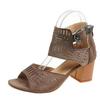Sandalias de Verano para Mujer Zapatos Retro Cuero Mate Boca de Pez Hebilla de Cinturón Hueca Zapato Casual Tacón Alto Grueso Sandalias Talla 43