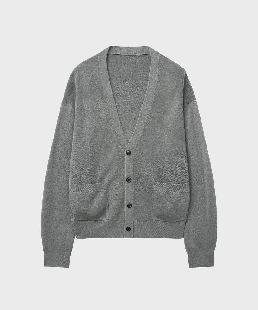 Noirer Essential Loose Fit V-Neck Cardigan (Gray)