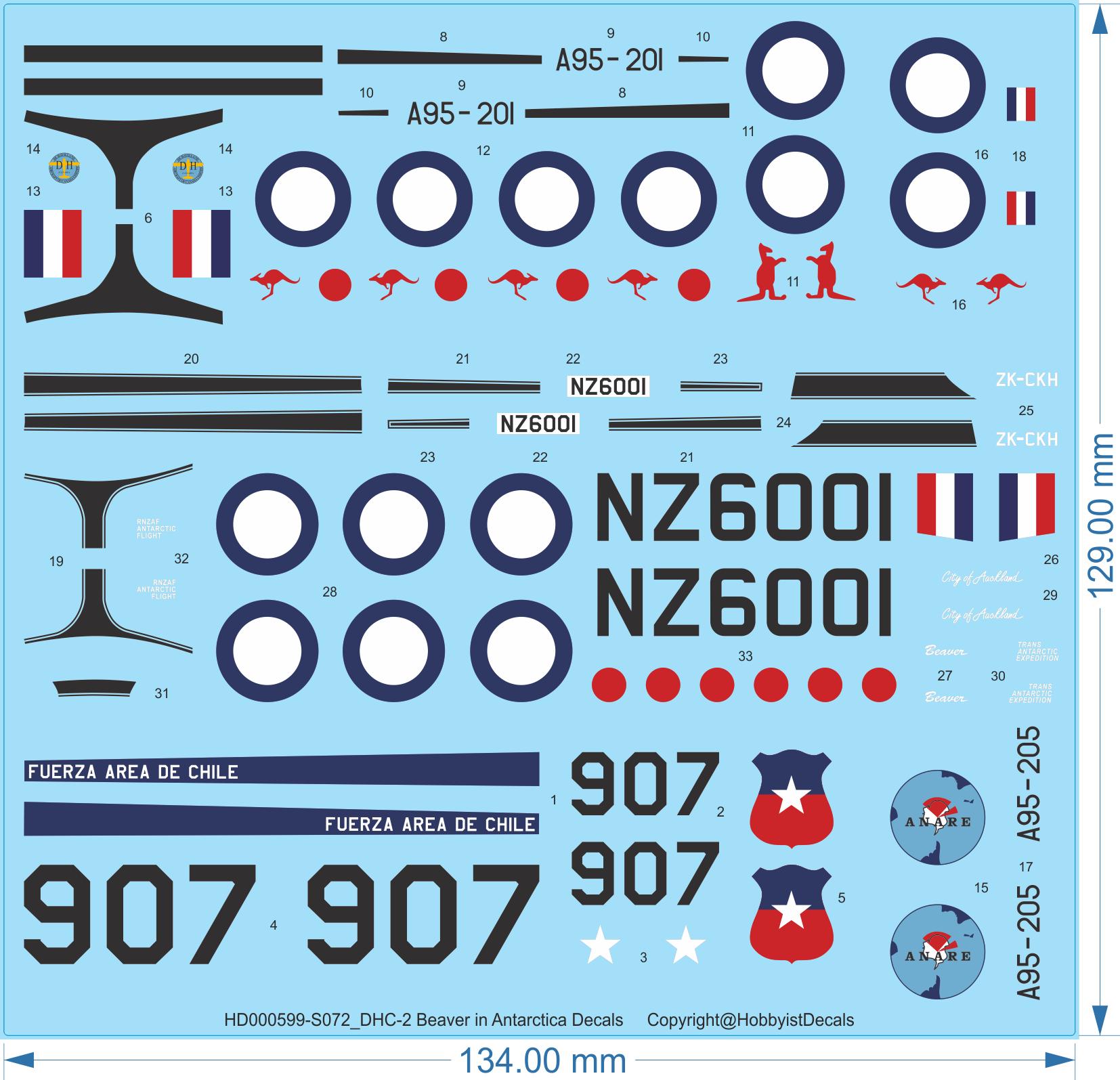 DHC-2 Beaver in Antarctica Decals - 1/48 1/72 - Water Decal - Waterslide, 1/48