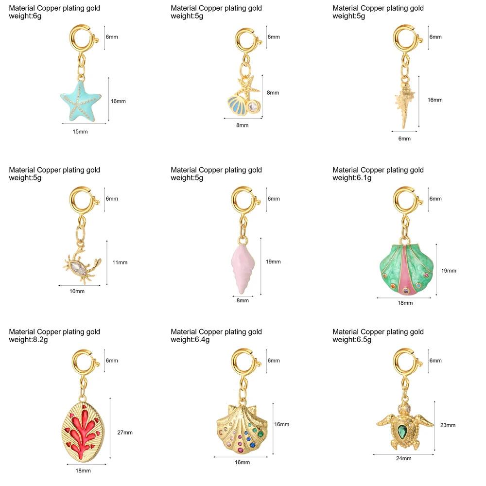 Colorful Ocean Snail starfish turtle shells Charm For Women Stainless steel Gold Color Pendant Bracelet DIY Making Jewelry