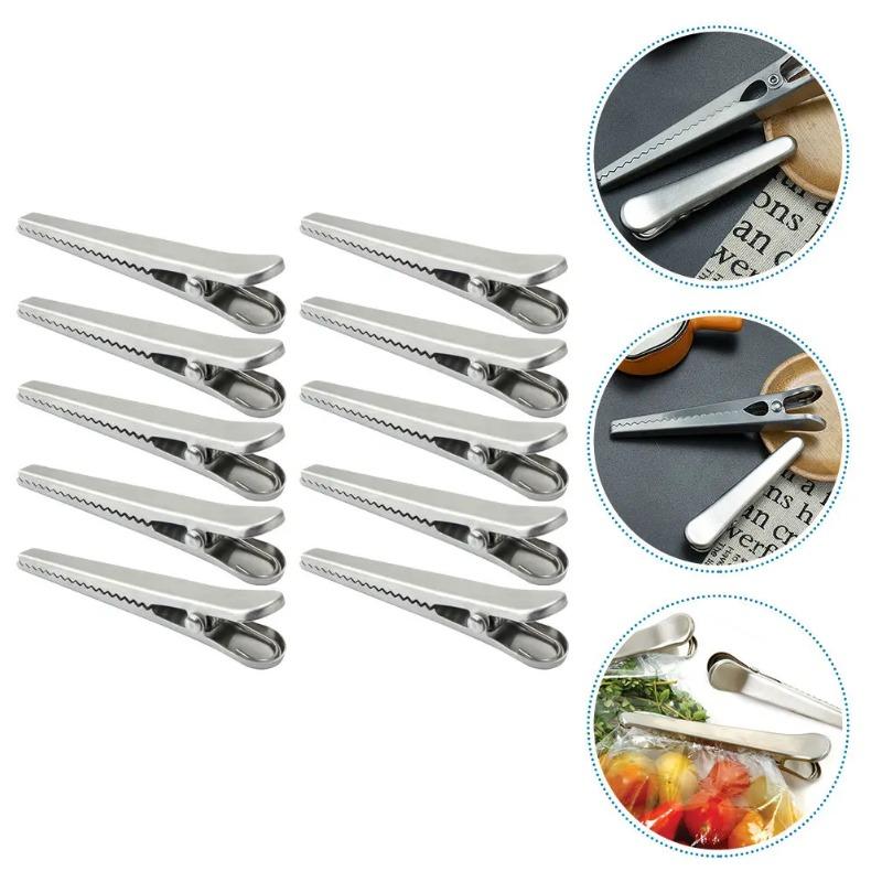 10 Stück Metall-Beutelclips Lebensmittelverschlussklemmen Edelstahl Krokodilklemme zur Aufbewahrung von Kartoffelchips Frischhalteclip