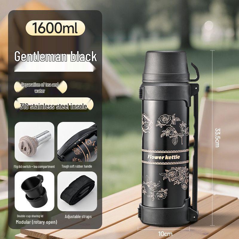 

Stainless Steel Insulated Travel Thermos, 1.2-5.2L, Large Capacity Portable Water Bottle for Outdoor and Construction Sites. 1200ml (Tea Separation) [Thickened Inner]
