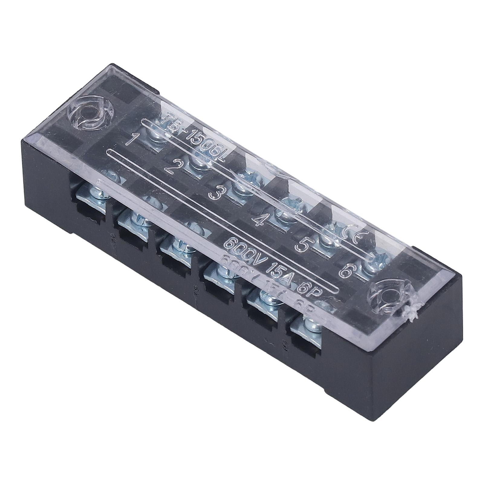 

5Pcs Wire Barrier Block Terminal Strip Dual Rows 600V 15A TB Fixed Copper with Transparent Cover 6 Positions(1506)