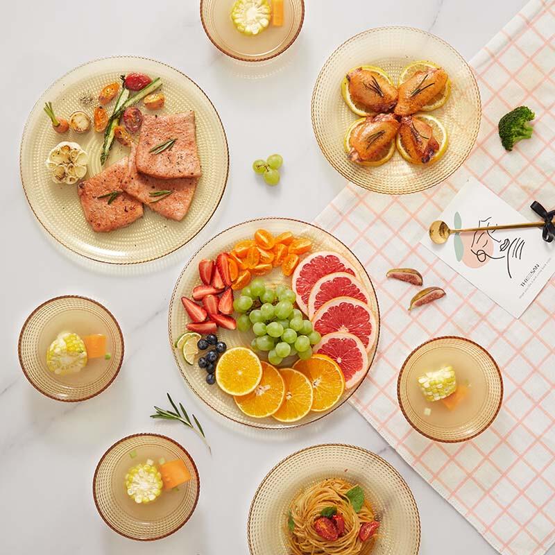 VISIONS Corning Crystalline Amber Borosilicate Glass 8-Piece Dinnerware Set