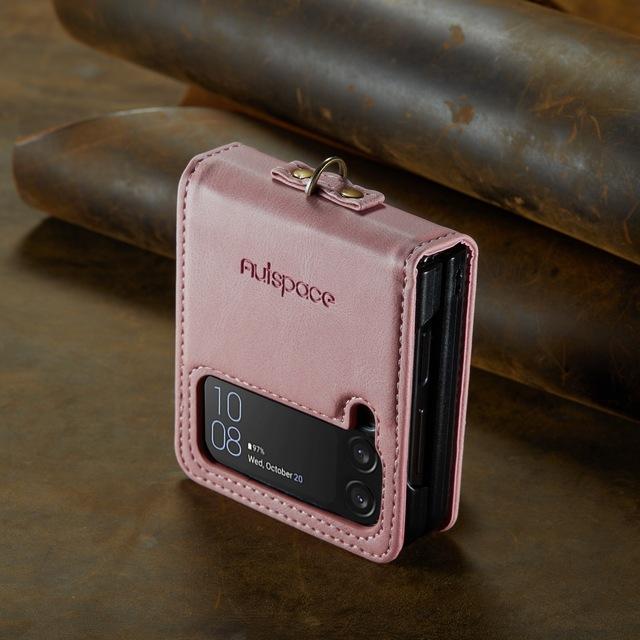 

Діловий шкіряний чохол для телефонів для Samsung Galaxy Z Flip4 Flip 4 5g Zflip4 Anti -Drop сумка для мобільного телефону Funda for Samsung Z Flip 4 рожевий