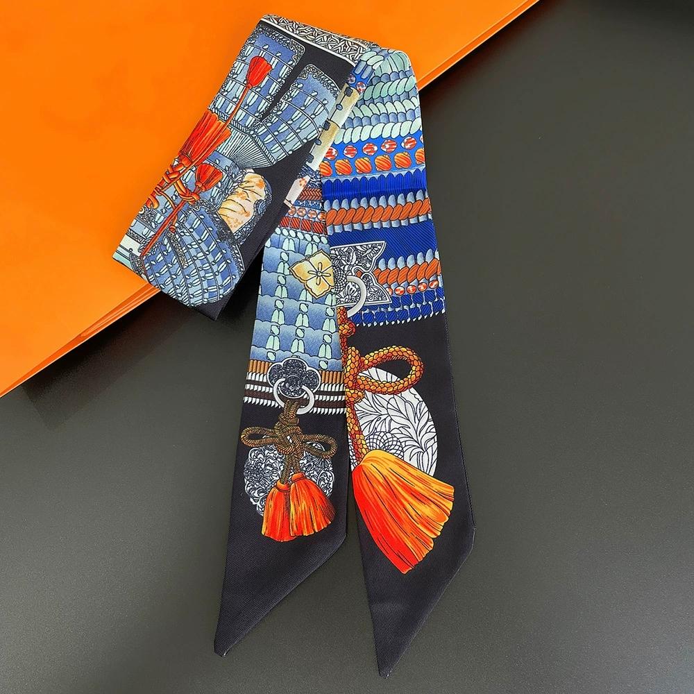

Women Tassel Printing Skinny Bag Scarf Brand Silk Foulard Women Ribbon Neck Tie Scarves For Ladies 5X90cm