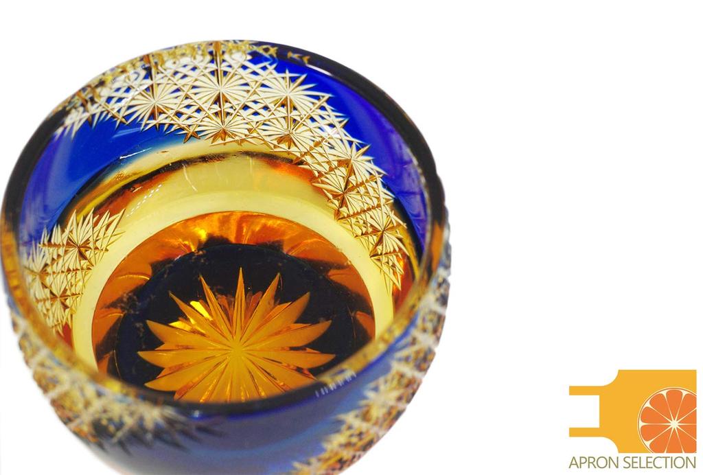 Oba Glass Sake Set in Wooden Box Amber x Traditional Craft Sake Cup [Shining Cosmos/Lapid / Approx. 6.0cm 5.0cm High] (Ochoko) (Celebration Gift)
