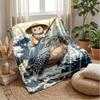 Cat Riding Turtle Fishing Blanket Personalized Name Flannel Blanket Soft Cozy Plush Throw for Sofa Bed Lightweight Home Decor