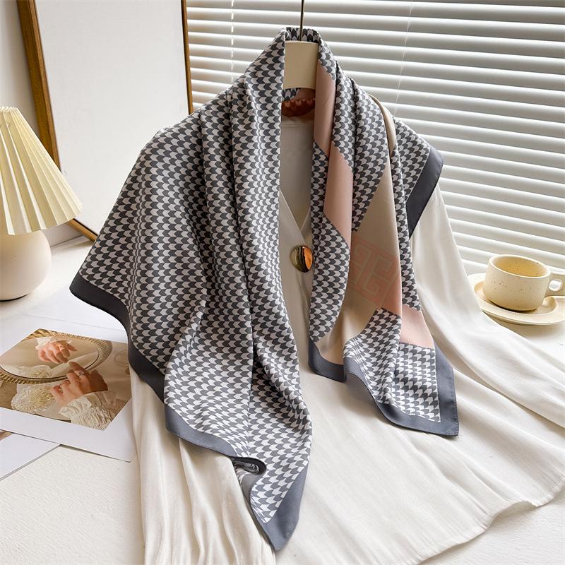 Women's Retro Twill Silk Scarf - 90cm Versatile Shawl for Travel & Sun Protection