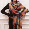 New Checkered Scarf Women's Winter Scarves Warm Red Scarf Ladies Cashmere Black Scarf AC006